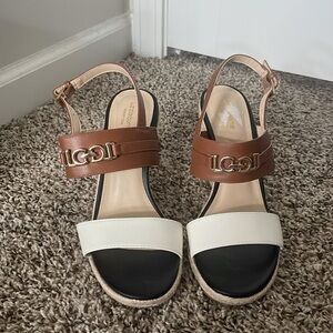 Liz Claiborne Brown Black & White Espadrille Wedge Sandals